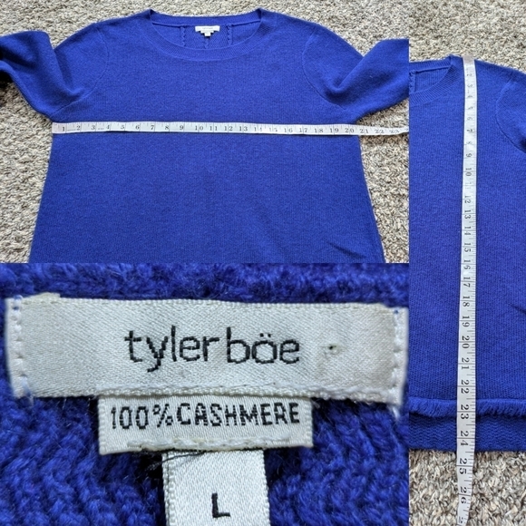 Tyler Boe blue long sleeve fringe accent 100% cashmere sweater L - Picture 6 of 7